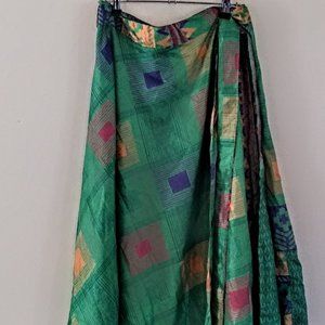 NEW! Green plus size reversible wrap skirt ankle recycled sari fabric